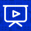 White icon on blue background