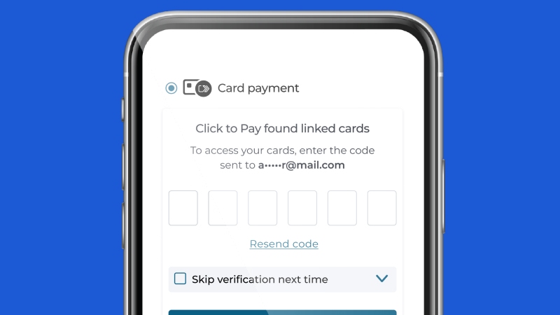 Mobile online checkout with passcode verification to reveal linked cards