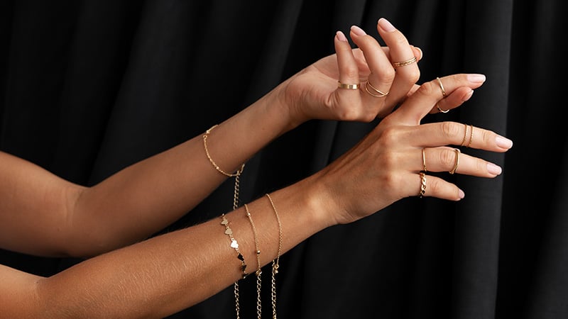 Jewelry on hands: rings and bracelets