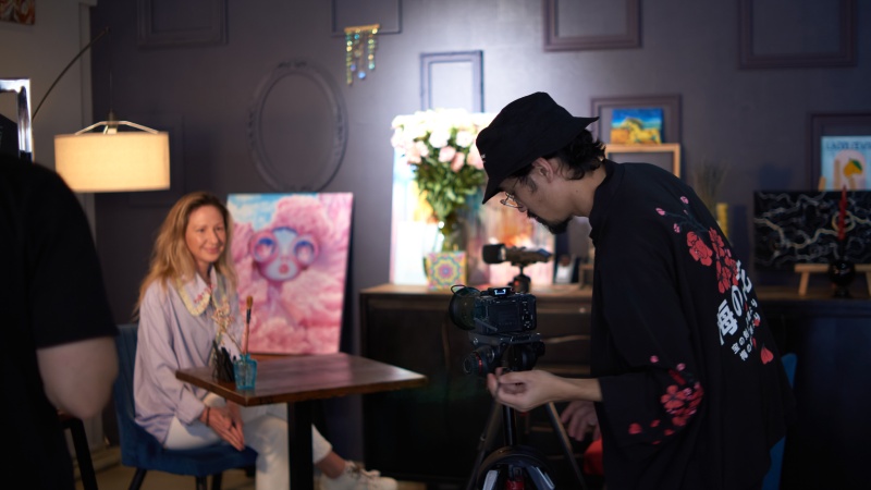 Content creator recording an interview